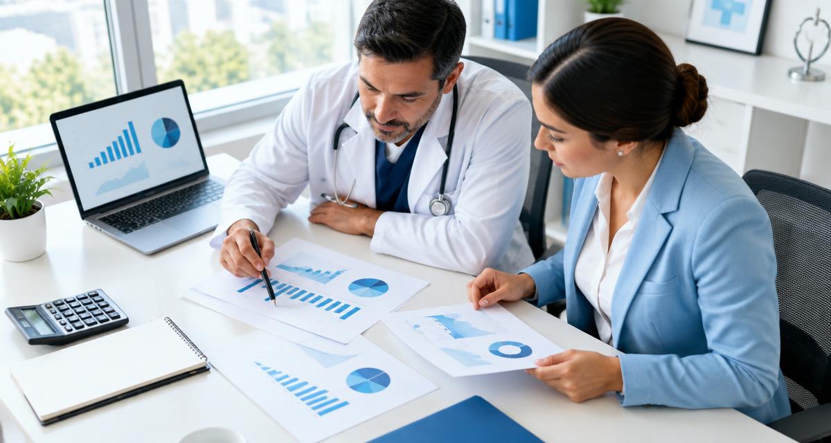 Director de una clínica y analista revisando métricas de campañas y resultados económicos